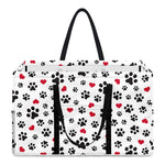 Black Paw And Heart Pattern Print Utility Tote Bag