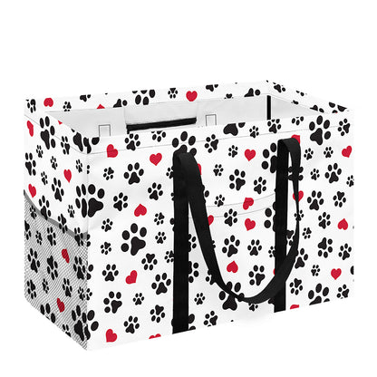 Black Paw And Heart Pattern Print Utility Tote Bag