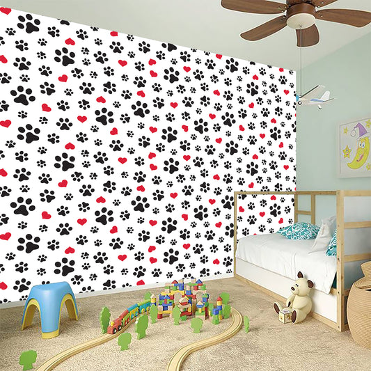 Black Paw And Heart Pattern Print Wall Sticker