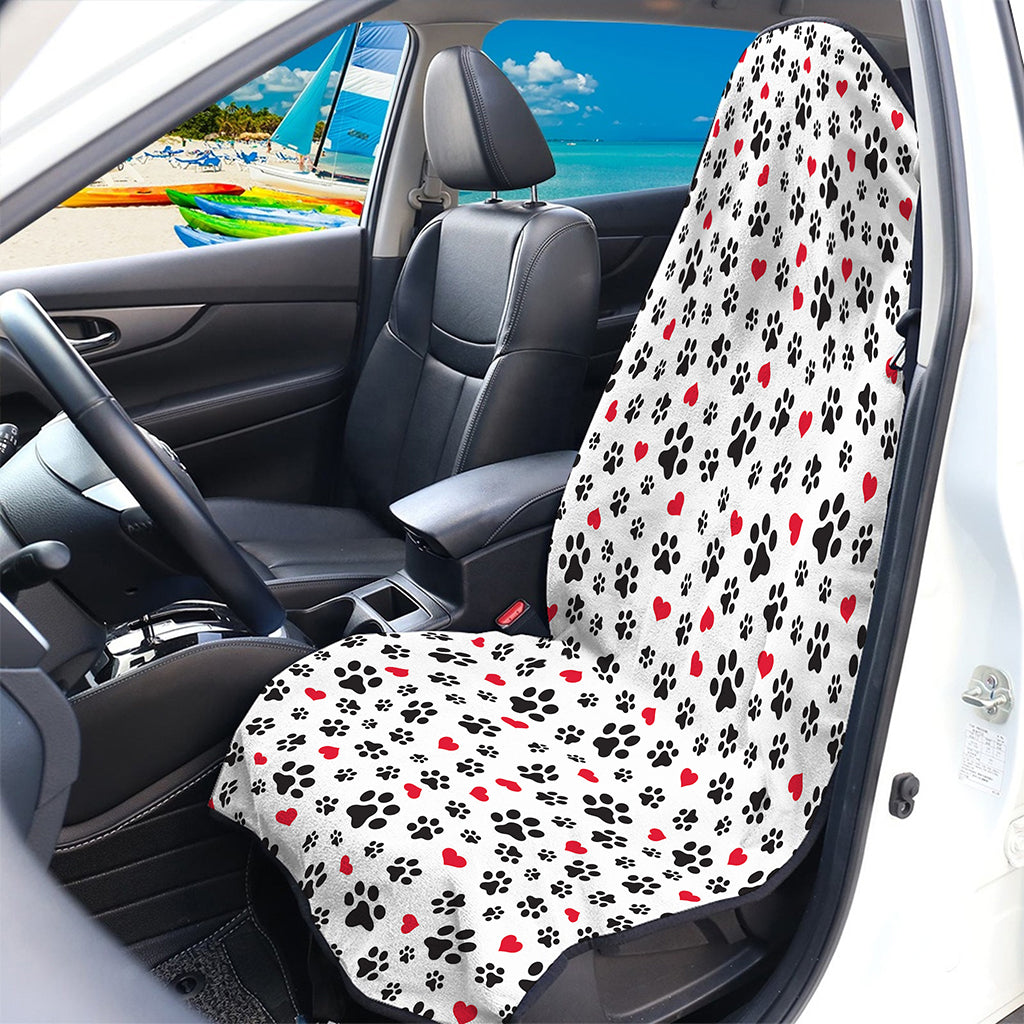 Black Paw And Heart Pattern Print Waterproof Car Seat Cover