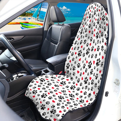Black Paw And Heart Pattern Print Waterproof Car Seat Cover