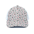 Black Paw And Heart Pattern Print White Mesh Trucker Hat