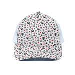 Black Paw And Heart Pattern Print White Mesh Trucker Cap