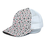 Black Paw And Heart Pattern Print White Mesh Trucker Cap