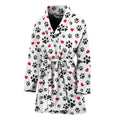 Black Paw And Heart Pattern Print Women's Bathrobe