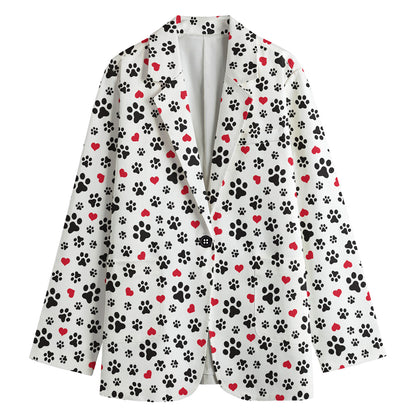 Black Paw And Heart Pattern Print Women's Blazer