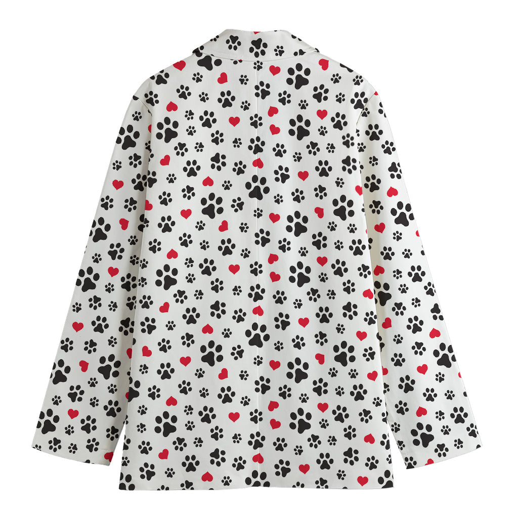 Black Paw And Heart Pattern Print Women's Blazer