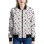 Black Paw And Heart Pattern Print Women's Bomber Jacket