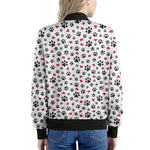 Black Paw And Heart Pattern Print Women's Bomber Jacket