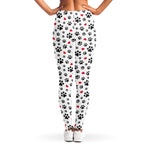 Black Paw And Heart Pattern Print Women's Leggings