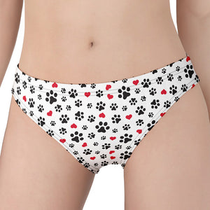 Black Paw And Heart Pattern Print Women's Panties