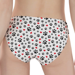 Black Paw And Heart Pattern Print Women's Panties