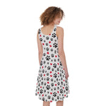 Black Paw And Heart Pattern Print Women's Sleeveless Dress