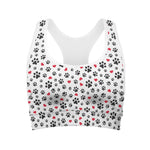 Black Paw And Heart Pattern Print Women's Sports Bra