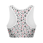 Black Paw And Heart Pattern Print Women's Sports Bra