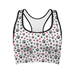 Black Paw And Heart Pattern Print Women's Sports Bra