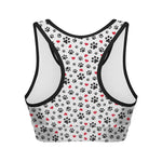 Black Paw And Heart Pattern Print Women's Sports Bra