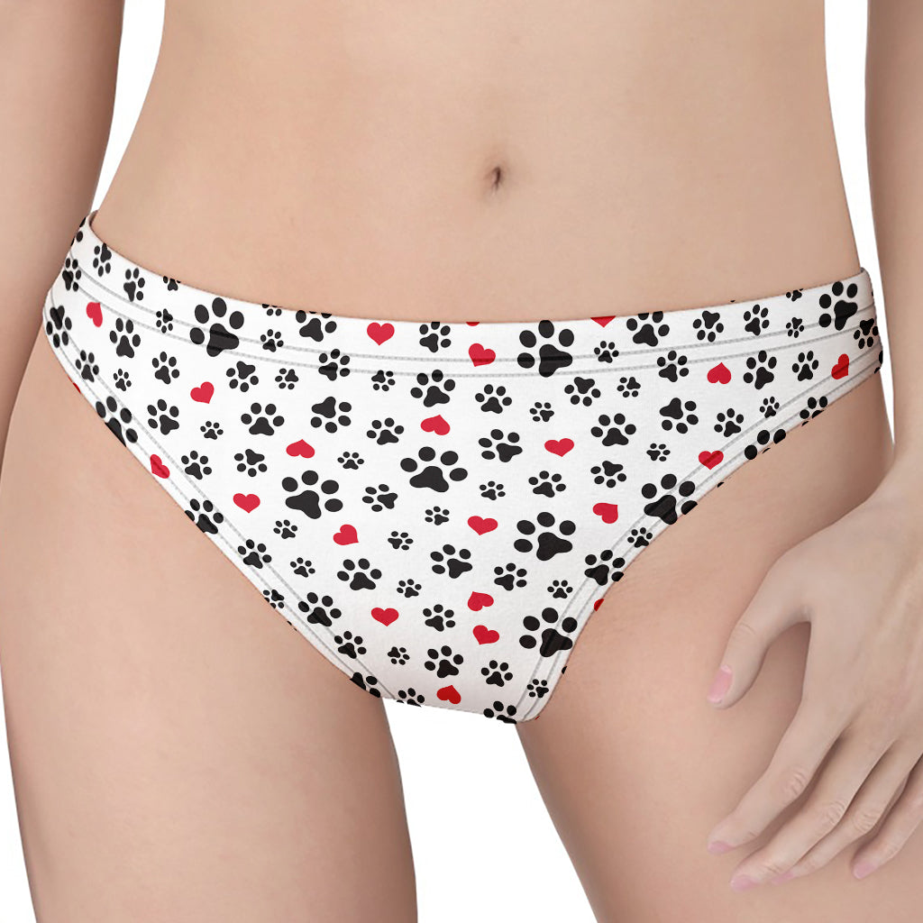 Black Paw And Heart Pattern Print Women's Thong