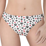 Black Paw And Heart Pattern Print Women's Thong