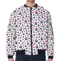 Black Paw And Heart Pattern Print Zip Sleeve Bomber Jacket