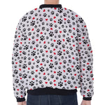 Black Paw And Heart Pattern Print Zip Sleeve Bomber Jacket