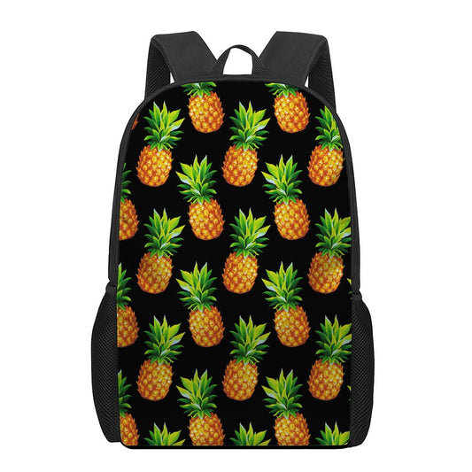 Black Pineapple Pattern Print 17 Inch Backpack