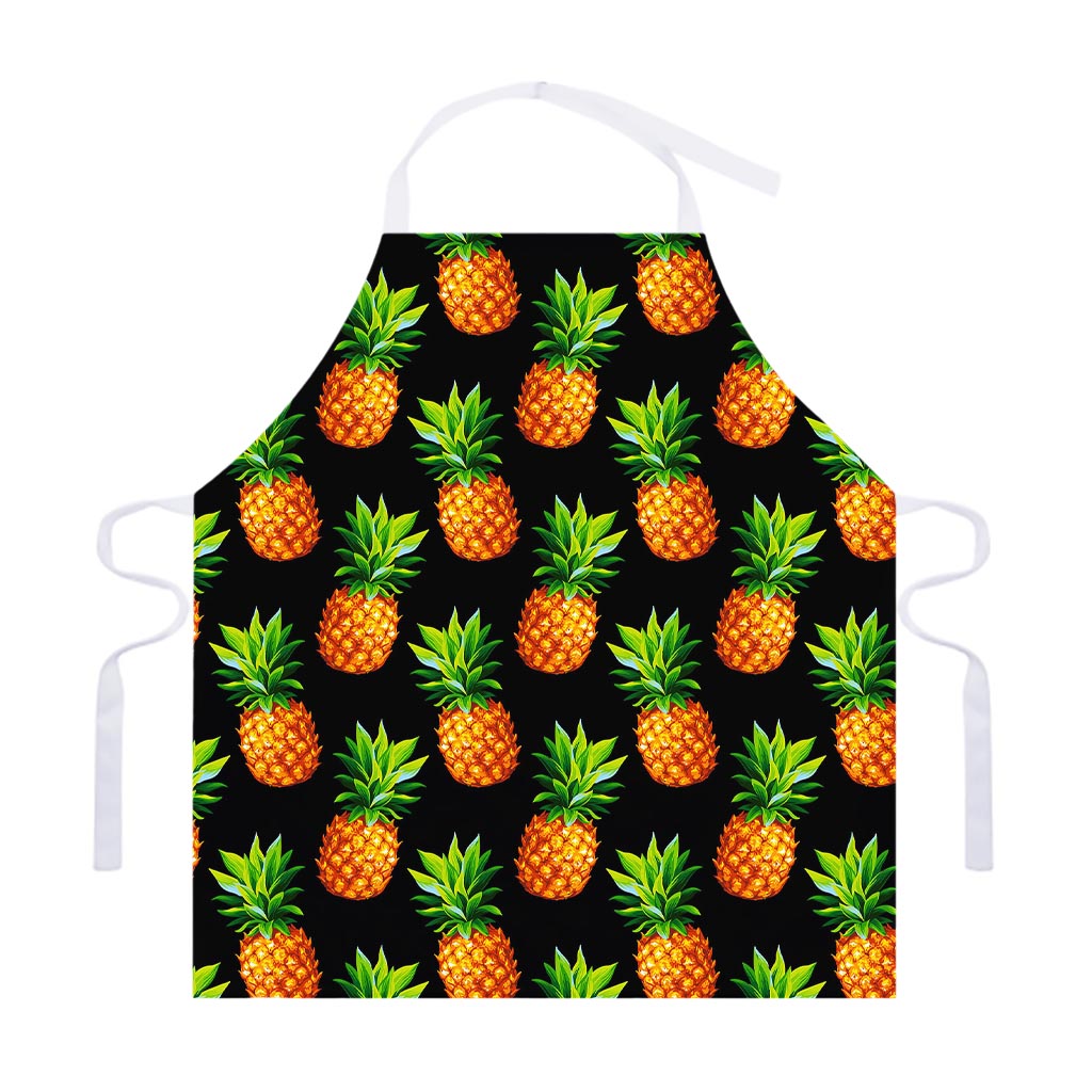 Black Pineapple Pattern Print Adjustable Apron