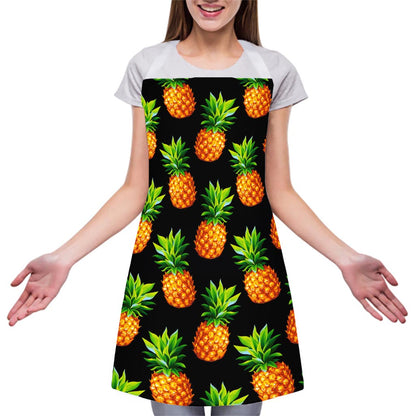 Black Pineapple Pattern Print Adjustable Apron