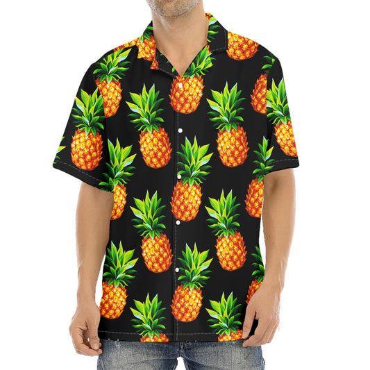 Black Pineapple Pattern Print Aloha Shirt