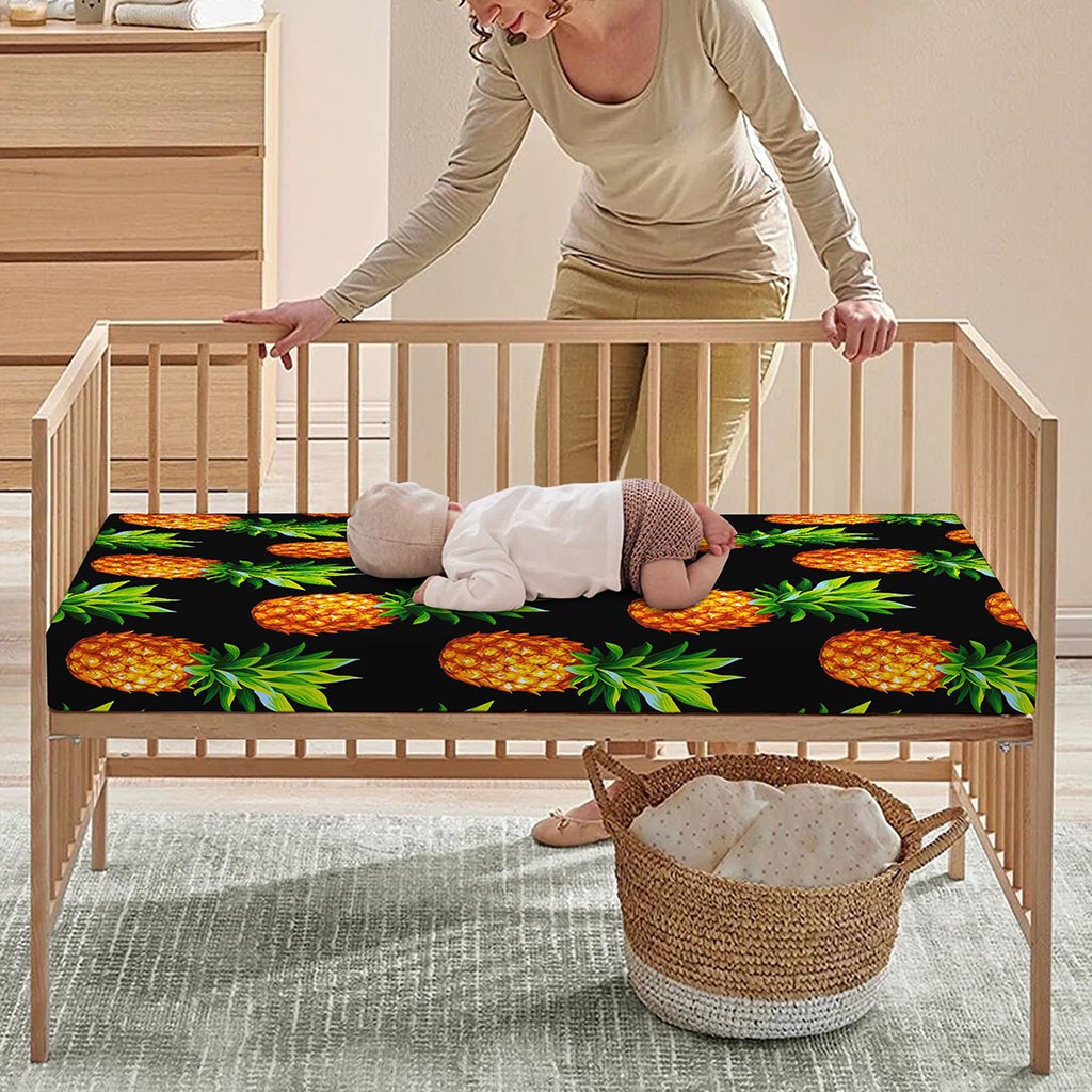 Black Pineapple Pattern Print Baby Crib Sheet