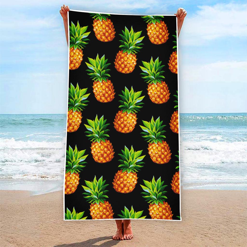 Black Pineapple Pattern Print Beach Towel