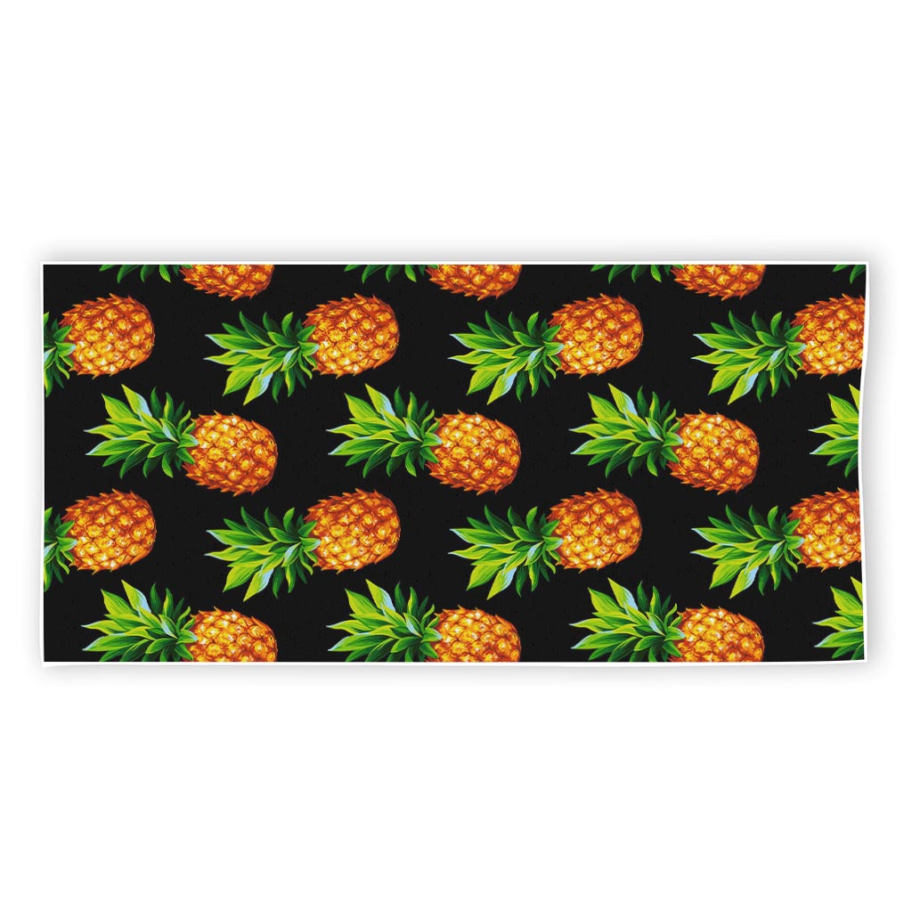 Black Pineapple Pattern Print Beach Towel