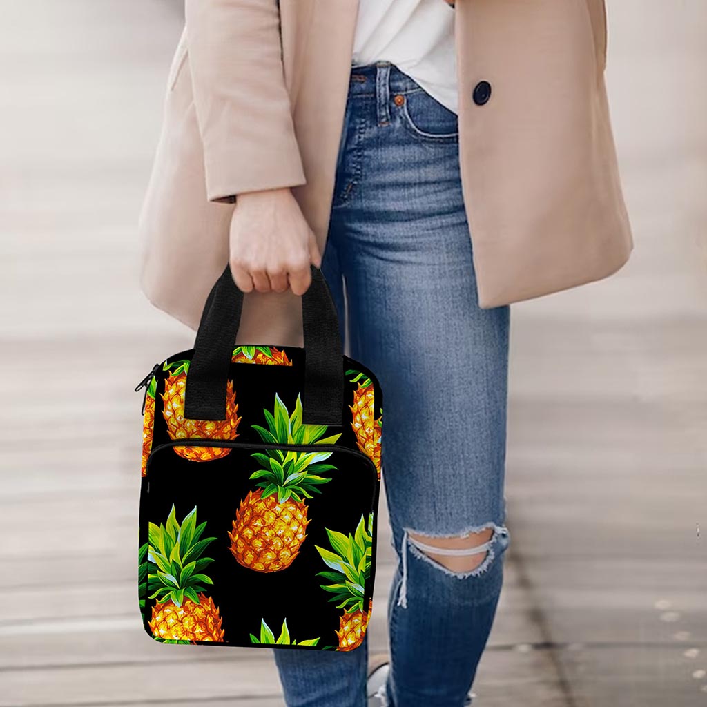 Black Pineapple Pattern Print Bible Tote Bag