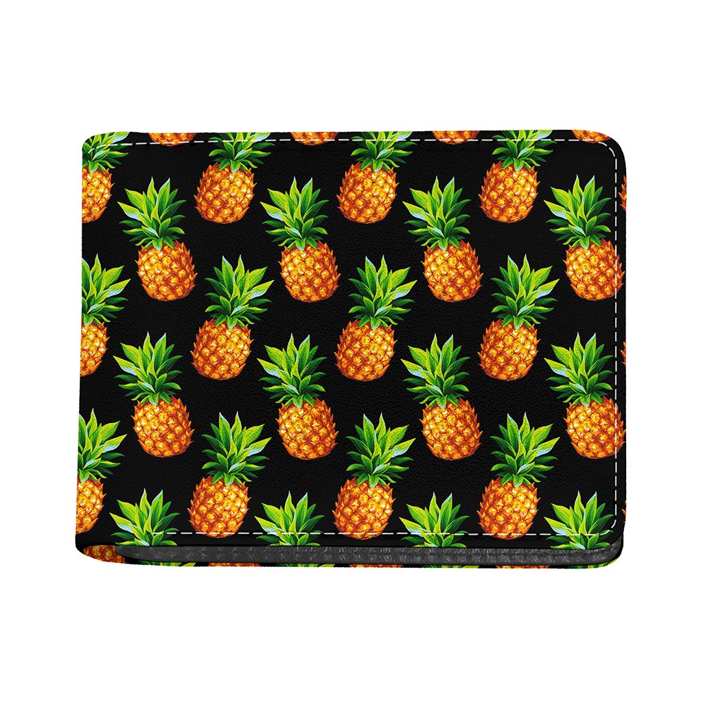 Black Pineapple Pattern Print Bifold Wallet
