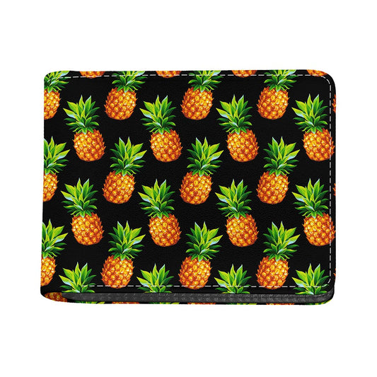 Black Pineapple Pattern Print Bifold Wallet
