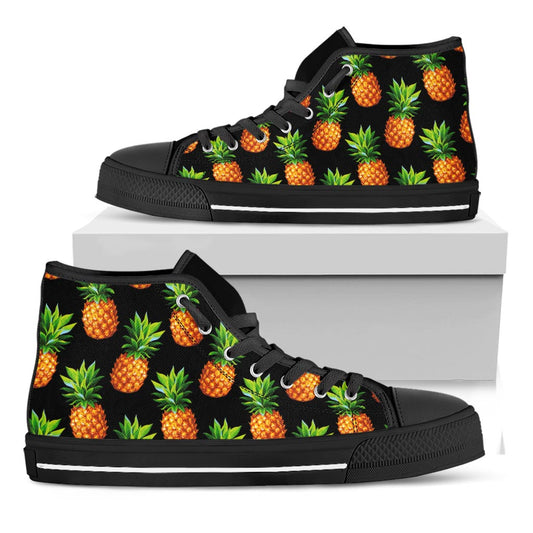 Black Pineapple Pattern Print Black High Top Sneakers