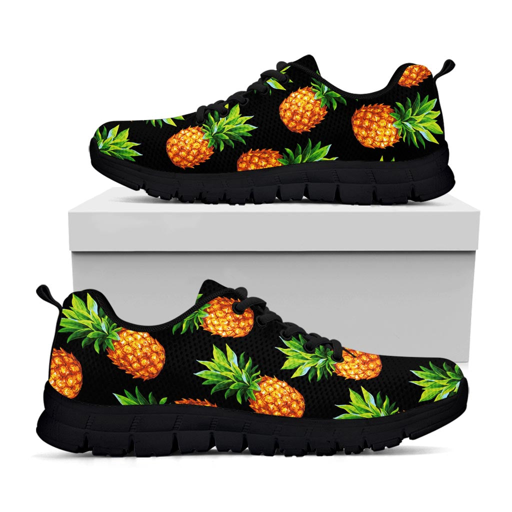 Black Pineapple Pattern Print Black Running Shoes