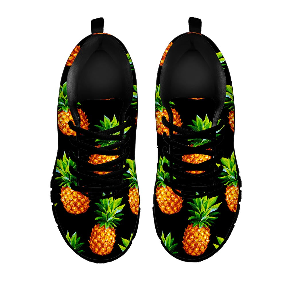 Black Pineapple Pattern Print Black Running Shoes