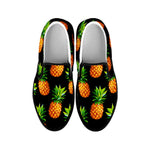 Black Pineapple Pattern Print Black Slip On Sneakers