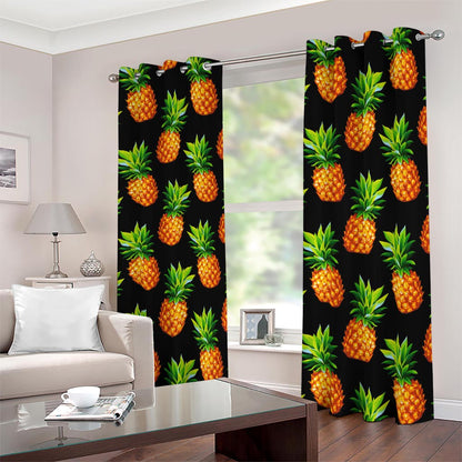 Black Pineapple Pattern Print Blackout Grommet Curtains