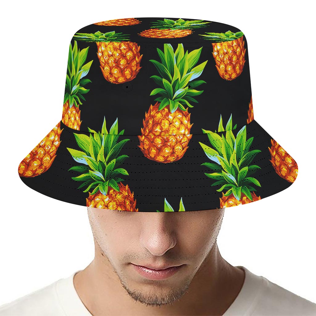 Black Pineapple Pattern Print Bucket Hat