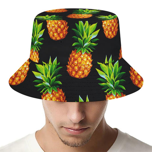 Black Pineapple Pattern Print Bucket Hat
