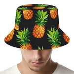 Black Pineapple Pattern Print Bucket Hat