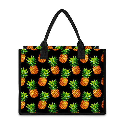 Black Pineapple Pattern Print Canvas Tote Bag
