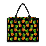 Black Pineapple Pattern Print Canvas Tote Bag
