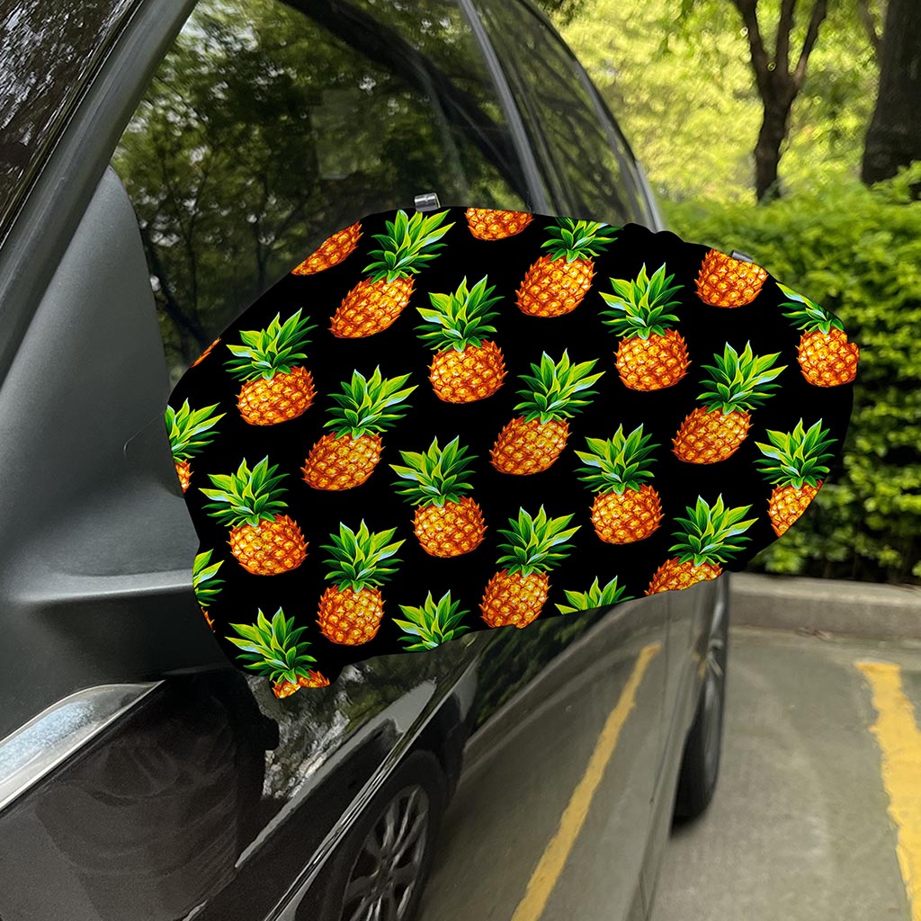 Black Pineapple Pattern Print Car Side Mirror Covers