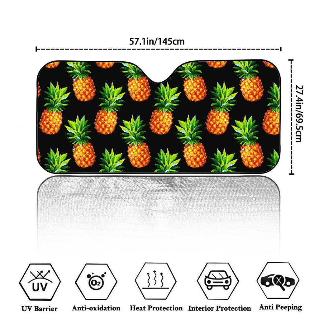 Black Pineapple Pattern Print Car Windshield Sun Shade