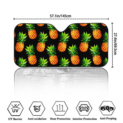 Black Pineapple Pattern Print Car Windshield Sun Shade