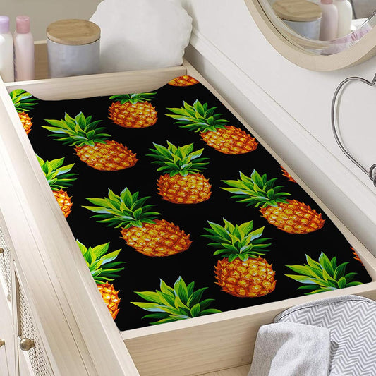 Black Pineapple Pattern Print Changing Pad Cover