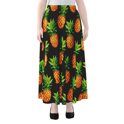 Black Pineapple Pattern Print Chiffon Maxi Skirt